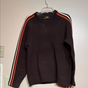 Alps Men's Dark Brown Sweater with Orange green and White Stripes vintage